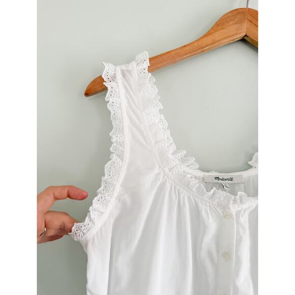 Madewell | NWT Embroidered Scalloped Tank in White | Sz XS - Picture 5 of 12